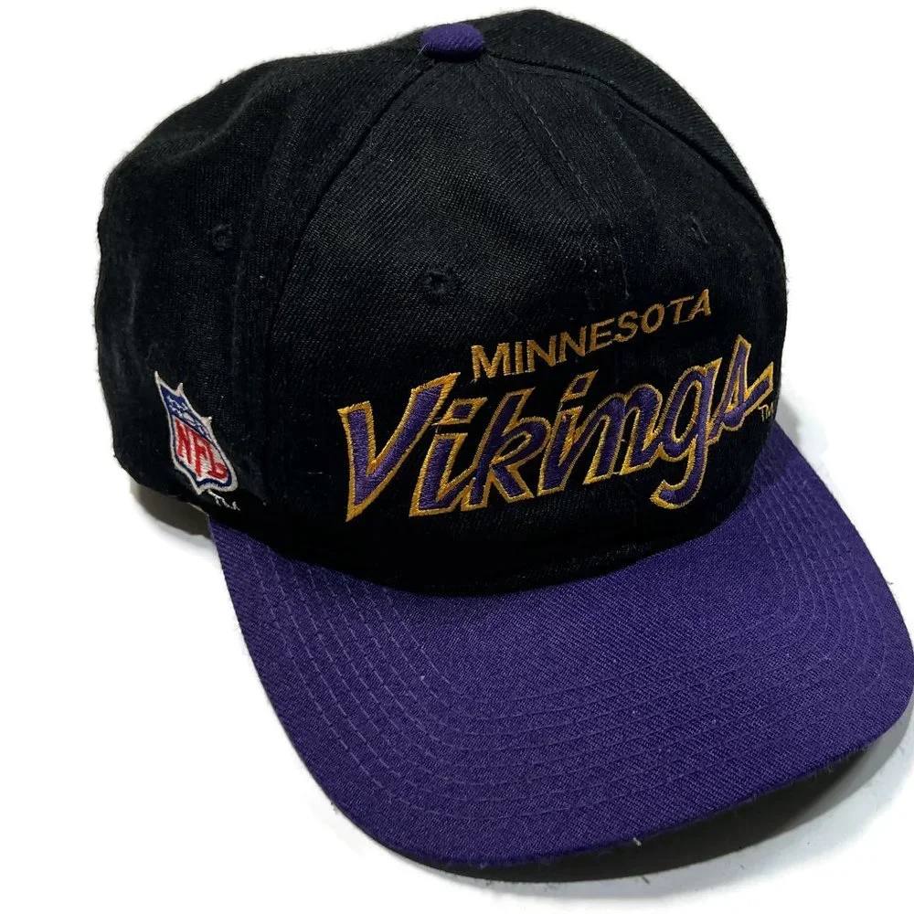 Sports Specialties Minnesota Vikings‎ NFL Script Snapback Hat Black Vintage 90's